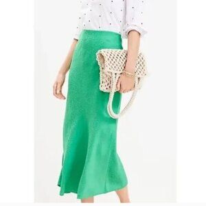 Ann Taylor LOFT Women Green Jacquard Bias Satin Skirt Size Small NWT